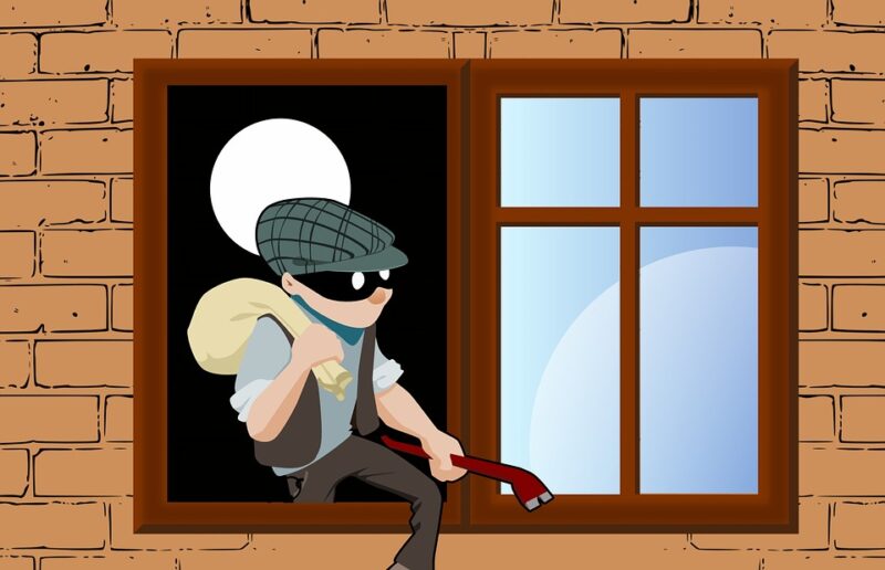 泥棒 窃盗 家 窓 登 概念 犯罪 安全性 安全 マスク 危険 強盗 ギャング スター